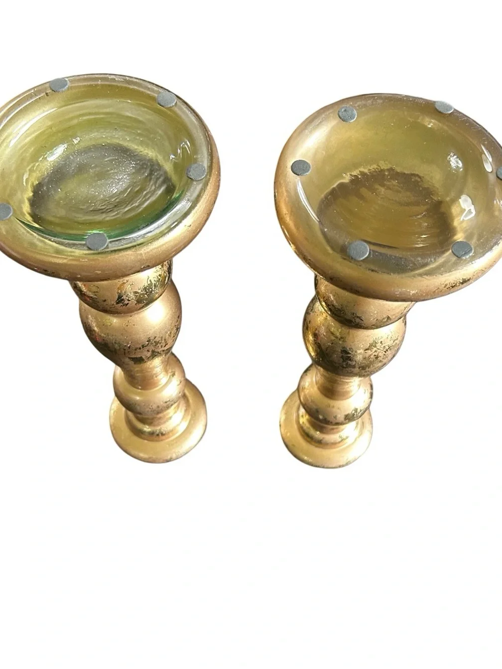 15.5” Candle Pillar Set Glass Textured Gold New